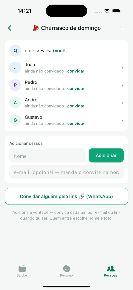 Convidar pessoas pro grupo